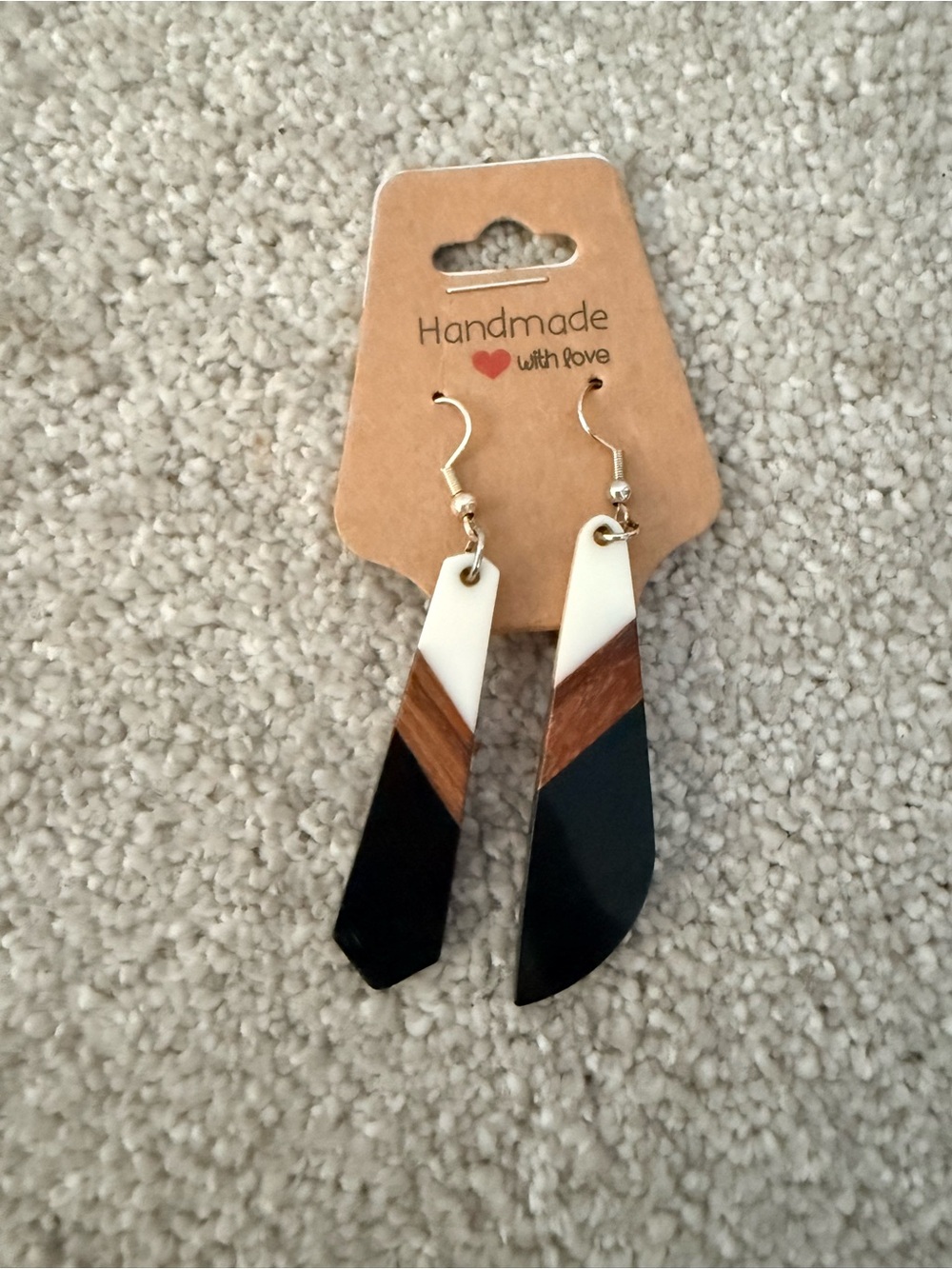 Handmade White, Brown & Black Geometric Drop Earrings